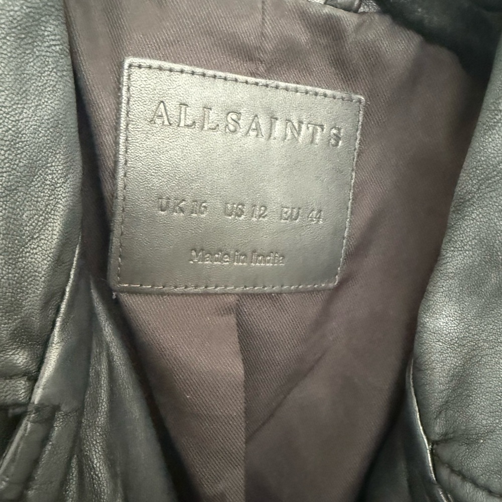 All Saints Black Leather Biker Jacket with Gold Accents - Picture 4 of 8